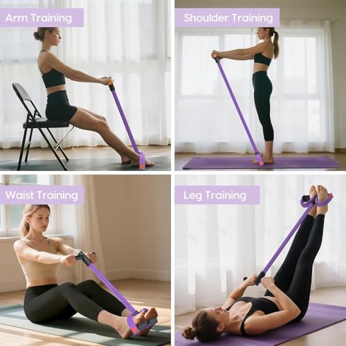 Image of Resistance Band Puller with Foot Pedal and Foam Handles - 6 Tube NBR Rubber Exercise Band for Arm Shoulder Waist and Leg Training