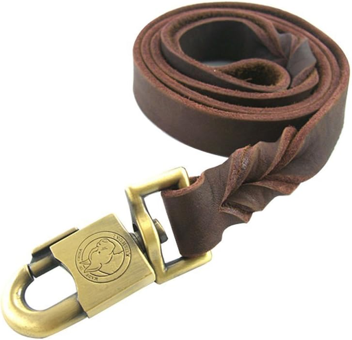 ZEEY Handmade Braided Genuine Leather Dog Leads 1 Inch Wide 3 to 5 Feet Long Running Training Leash Rope for Large Medium Dogs (5 FT)