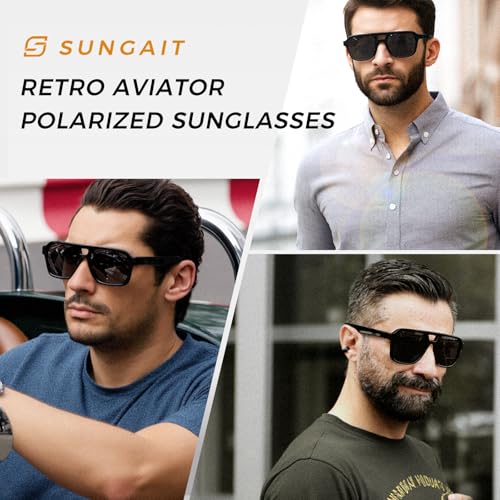 Image of SUNGAIT Men's Sunglasses Retro Aviator Polarized Square Shades UV400 Protection
