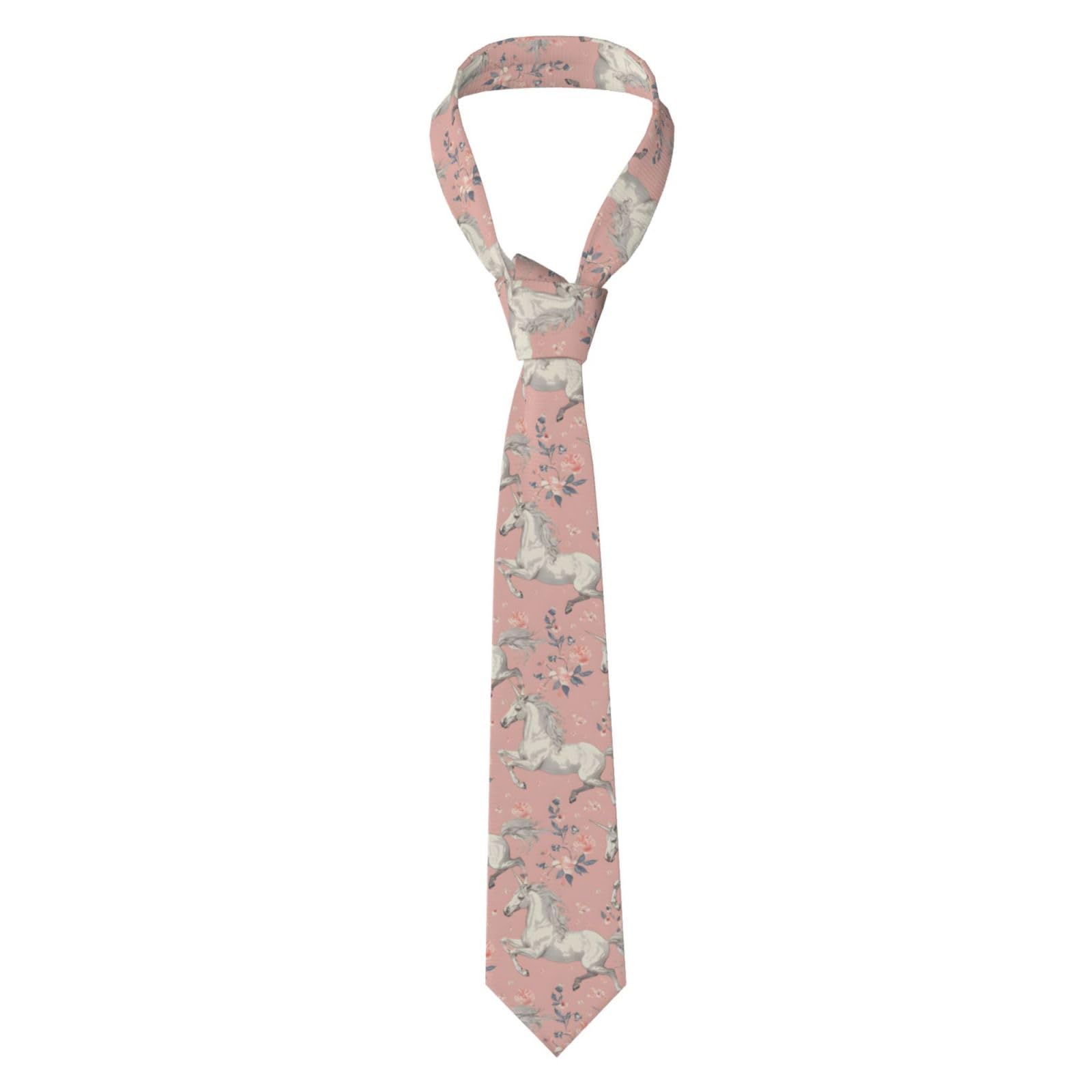 Smazdfxx Unisex White Unicorn In Pink Print Men's Tie Novelty Neck Fashion Ties For Mens Daily Wedding Party Business