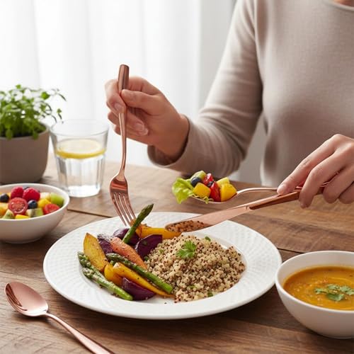Image of 10 Pcs Rosegold Cutlery Set for Dining Table the Perfect Mirror Polish Hevy Duty Tableware Including Dinner Spoon, Dinner Fork, Dinner Knife, Dessert Spoon & Dessert Fork