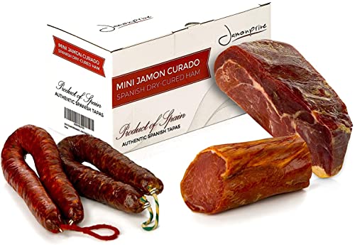 Serrano Schinken gereift ohne Knochen Gran Reserva 1 kg & Lomo (Lende) Duroc Natural 250 gr + Chorizo Paprikawurst 200 gr+ Salchichón Serrano Dauerwurst Extra 200 gr - Jamonprive Premium