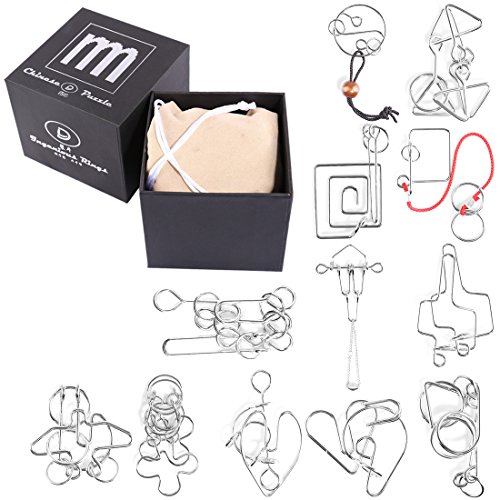 Foxom Rompecabezas, 12Pcs Difícil IQ Juego Rompecabezas Metal Puzzles 3D Brainteaser para Adultos Size TYP-3