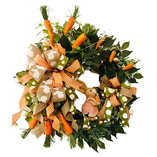 Baoblaze 45,7 cm lebendiger Ostertürkranz, Frühlingskaninchenkranz, Haustürgirlande, künstliche Eier, Karottenkranz für Haustür, Osterdekoration,
