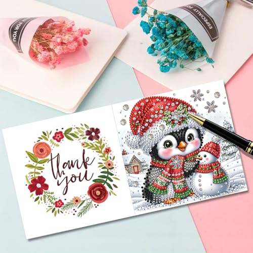 Awesocrafts 6pcs Diamond Art Christmas Cards Kits Penguin, DIY Diamond Painting Cards Sets - Image 4