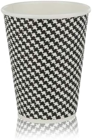 Golden Spoon Quality Disposable Hot Coffee Insulated Cups 50 Pack – Stylish Contemporary Ripple Design - Perfect For Coffee Shops And Bars (12 oz, Checkered Design)