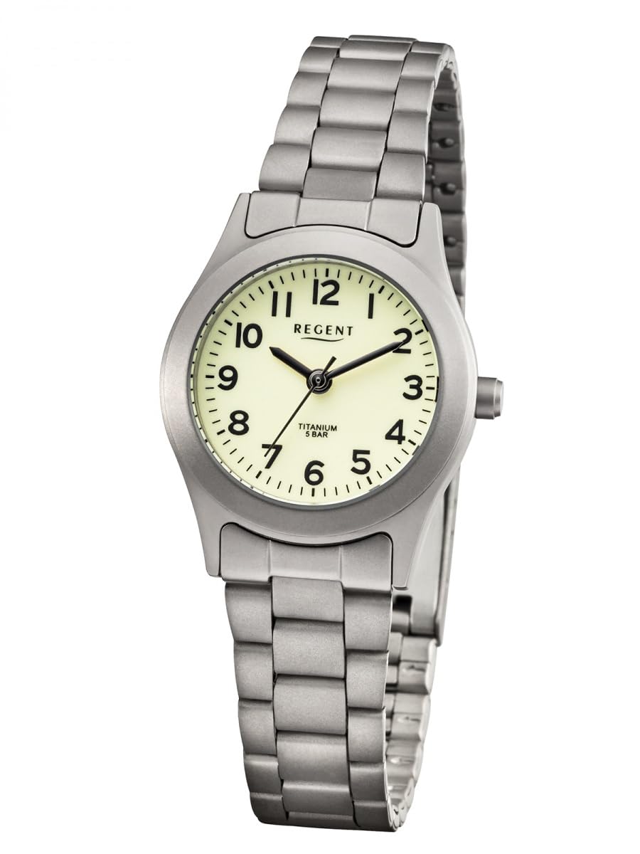 REGENT F-1674 Damenuhr Damen Armbanduhr Titan silberfarben 26 mm Quarz Leuchtzifferblatt 5 ATM Mineralglas