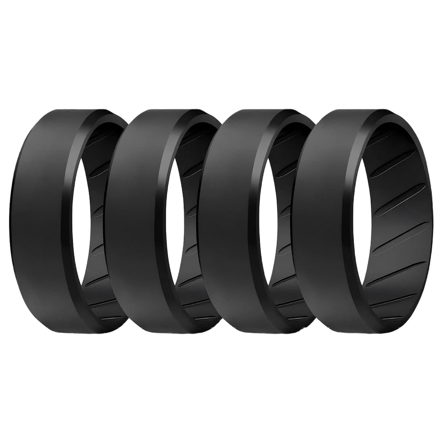 Men's Silicone Rings, Single Beveled Edge - Mens Silicone Wedding Band & Rubber Engagement Ring for Men - Breathable Comfort Fit Silicone Rings for Him