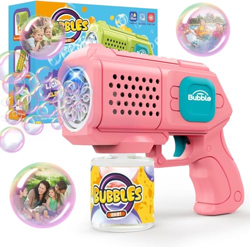 Bombble Seifenblasenpistole für Kinder, Seifenblasenmaschine Kind 10000+Blasen/Min mit Seifenblasenlösung,Seifenblasenspielzeug Geschenk für Kinder/Geburtstag/Party, Bubble Gun (Pink) (101-Pink)