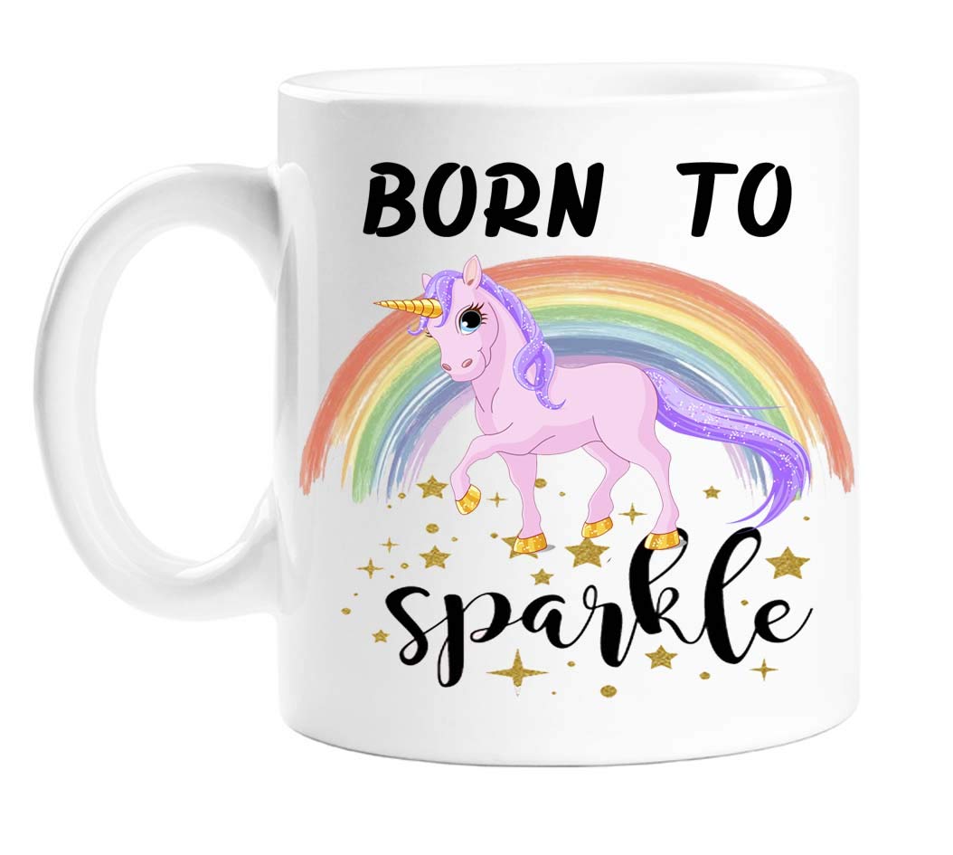 GrassVillage Born to Sparkle Unicorn Mug, Coffee Mugs 11oz