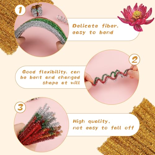 Image of 100 Pcs Pipe Cleaners, Glitter Gold Pipe Cleaners Bulk for Crafts