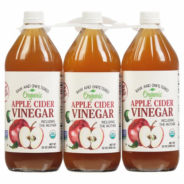 Organic Apple Cider Vinegar, 32 Fluid Ounce Bottles, 3-Count, Unfiltered, Unpasteurized, 5% Acidity