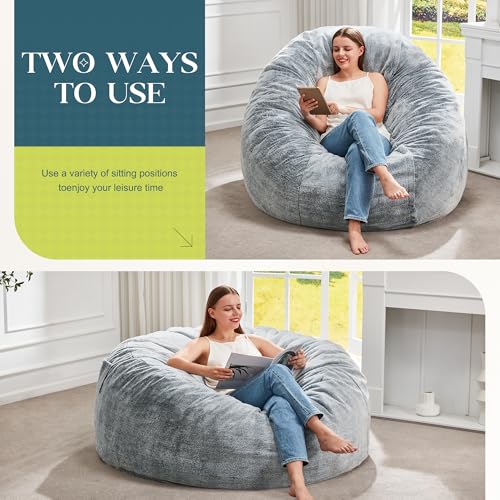 Image of Hobestluk Bean Bag Chair for Adult Giant Beanbag with Filler Grey 4FT