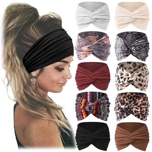 Jesries Women Headbands African Wide Hair Wrap Extra Turban Head Bands for Lady Large Sport Workout Stretch Non-slip Big Hair Bands