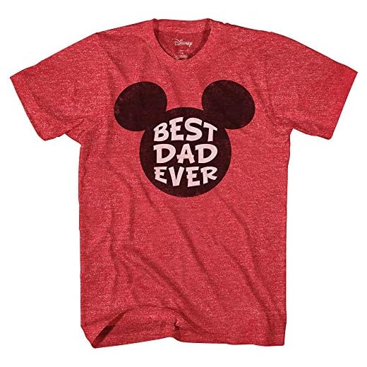 Disney Mickey Mouse World's Best Dad Ever Disneyland Graphic Adult T-Shirt(Heather Red,Large)