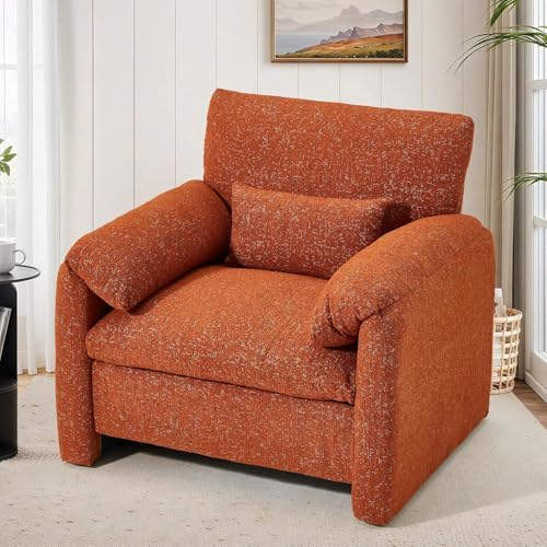 UNIONLINE Oversized Sessel, Akzentstuhl Ohrensessel mit Armlehnen, Loungesessel mit Kissen, Bequemer Polster-Sofasessel, Extrabreiter Lesesessel Fernsehsessel für Wohnzimmer, Schlafzimmer, Orange
