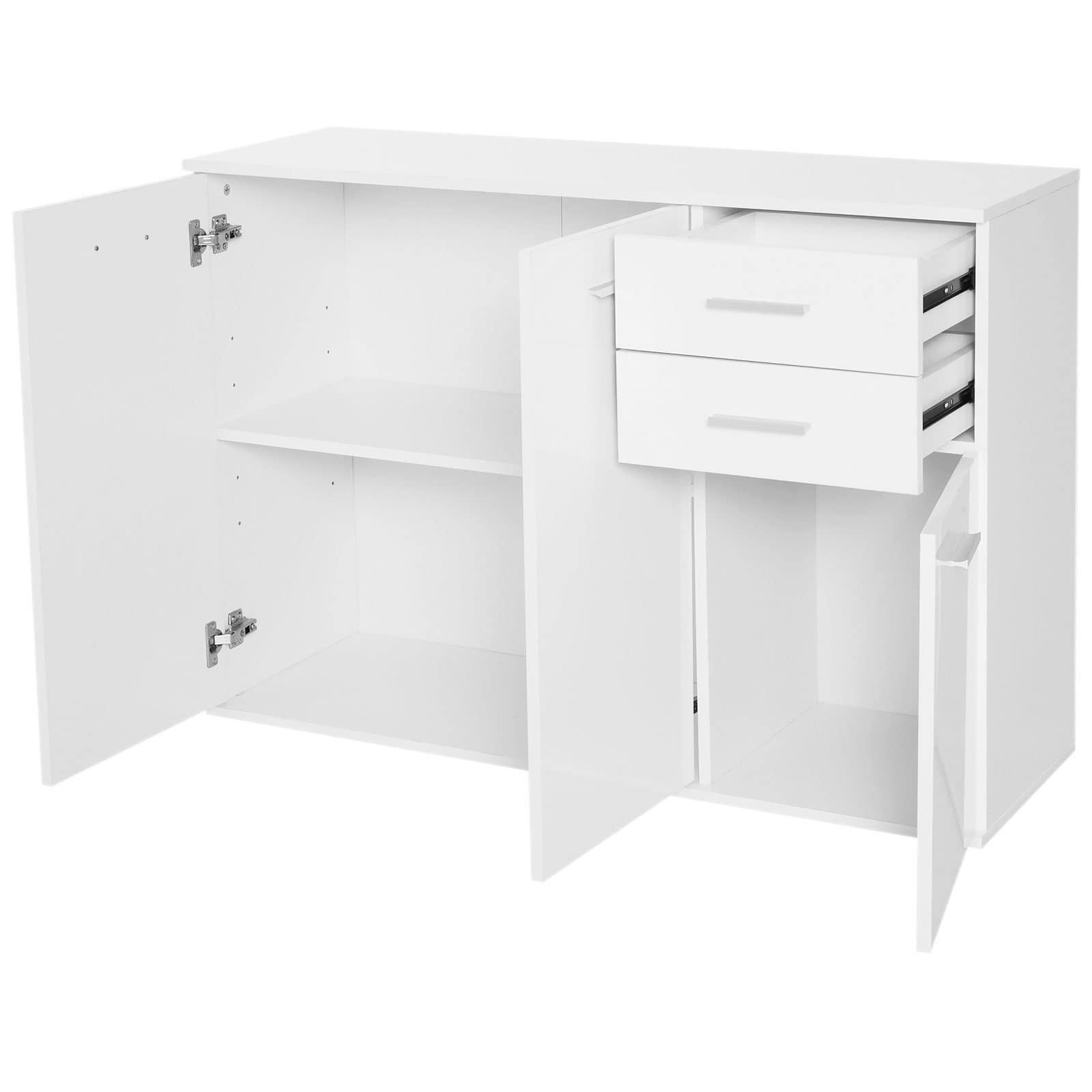 HOMCOM Armadietto da Ufficio 3 Armadietti 2 Cassetti Legno 106x35x76cm Bianco