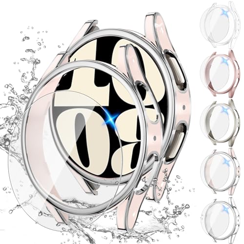 Tensea [5+5Pack] for Samsung Galaxy Watch 6 Screen Protector Case 40mm Accessories, Hard PC Bumper & HD Anti-Fog Tempered Glass Protective Film, Face Cover Set, Galaxy Watch 6 Case for Women Men