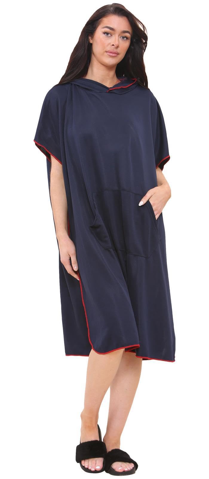 True Face Beach Changing Robe With Pocket & Hood Poncho Quick Dry For Unisex Adults Mens Womens To Change Wet Suit Surfing Swimming Lightweight Ponchos Navy