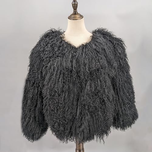 LVCOMEFF Women Real Mongolian Fur Coat Fur Jacket Long Sleeve Shaggy Outwear Premium Warm Winter3