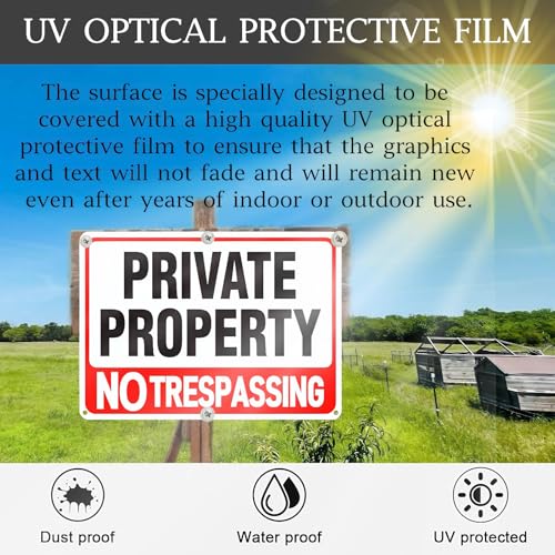 Image of 4 Pack large No Trespassing Signs Private Property, 12x8 In Aluminum Sign | Reflective aluminum signs, which are weather - resistant and easy to install, are suitable for courtyards, gates and fences