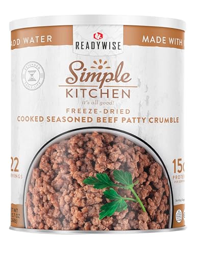 ReadyWise Simple Kitchen Seasoned Ground Beef Crumbles, 22 Servings – Freeze-Dried Meat for Emergency Food Supply, Long-Term Storage, Camping, Survival, MRE, and Disaster Preparedness, #10 Can