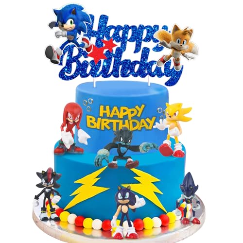 VOVhpbidy 7 Piezas Soni Mini Figuras Set, Topper Tarta Cumpleaños para Niños, Soni Hedgehg Decoración Tarta Cumpleaños Niños Niñas con Mini Figuras, Cake Topper para Fiesta (3)