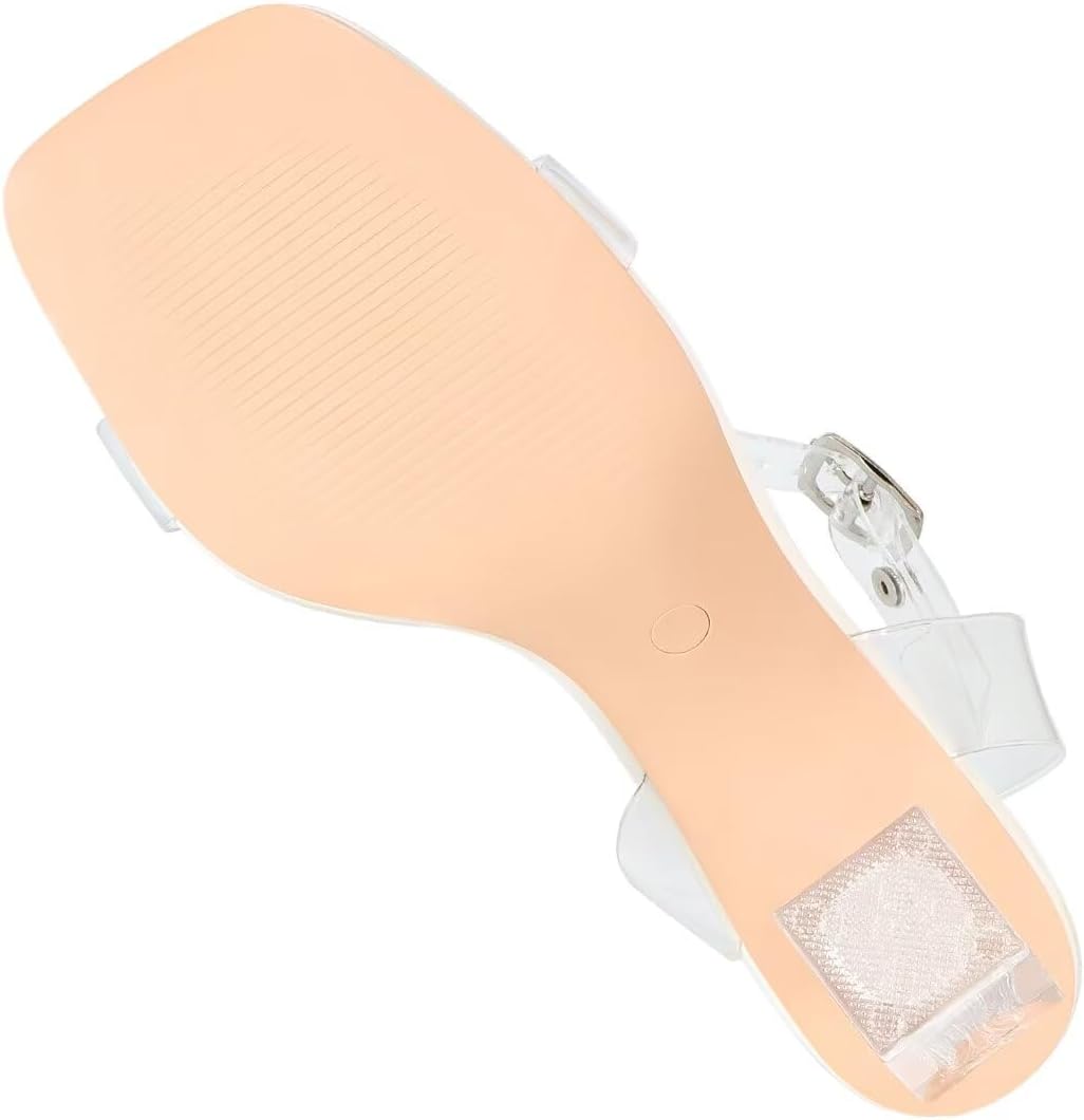 Heels Charm Women's Clear Chunky Block Heeled Sandals 3.74 Inches Open Toe Ankle Strap Block High Heel Sandal Dress Dancing Sandals Daily Work Party Shoes - Image 5