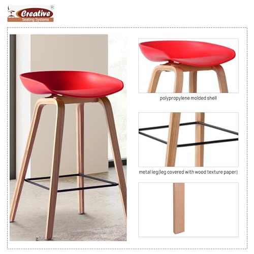 Image of Creative Premium Bar Stool - Modern Red High Chair for Kitchen, Dining, Living Room, Hotel & Office Adjustable Height, Comfortable Cushion & Stylish Design (Pack of 1)