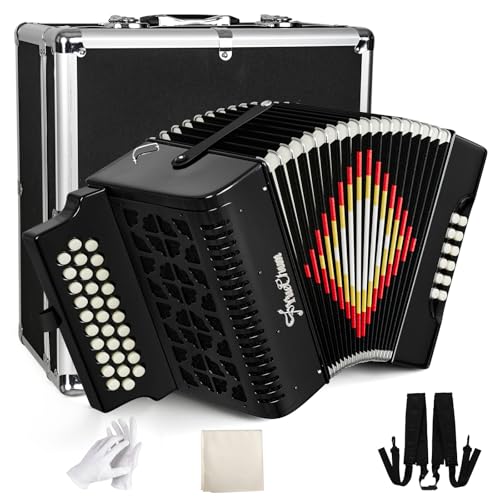 Accordion,31 Keys 12 Bass Accordion, Adult Accordion,Superior Material,Standard Tone, Professional Accordion Comes With Carrying Case, Wiping Cloth, Gloves(black)