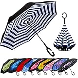 MRTLLOA Windproof Inverted Reverse Umbrella with UV Protection, C-Shaped Handle Double Layer Stick U
