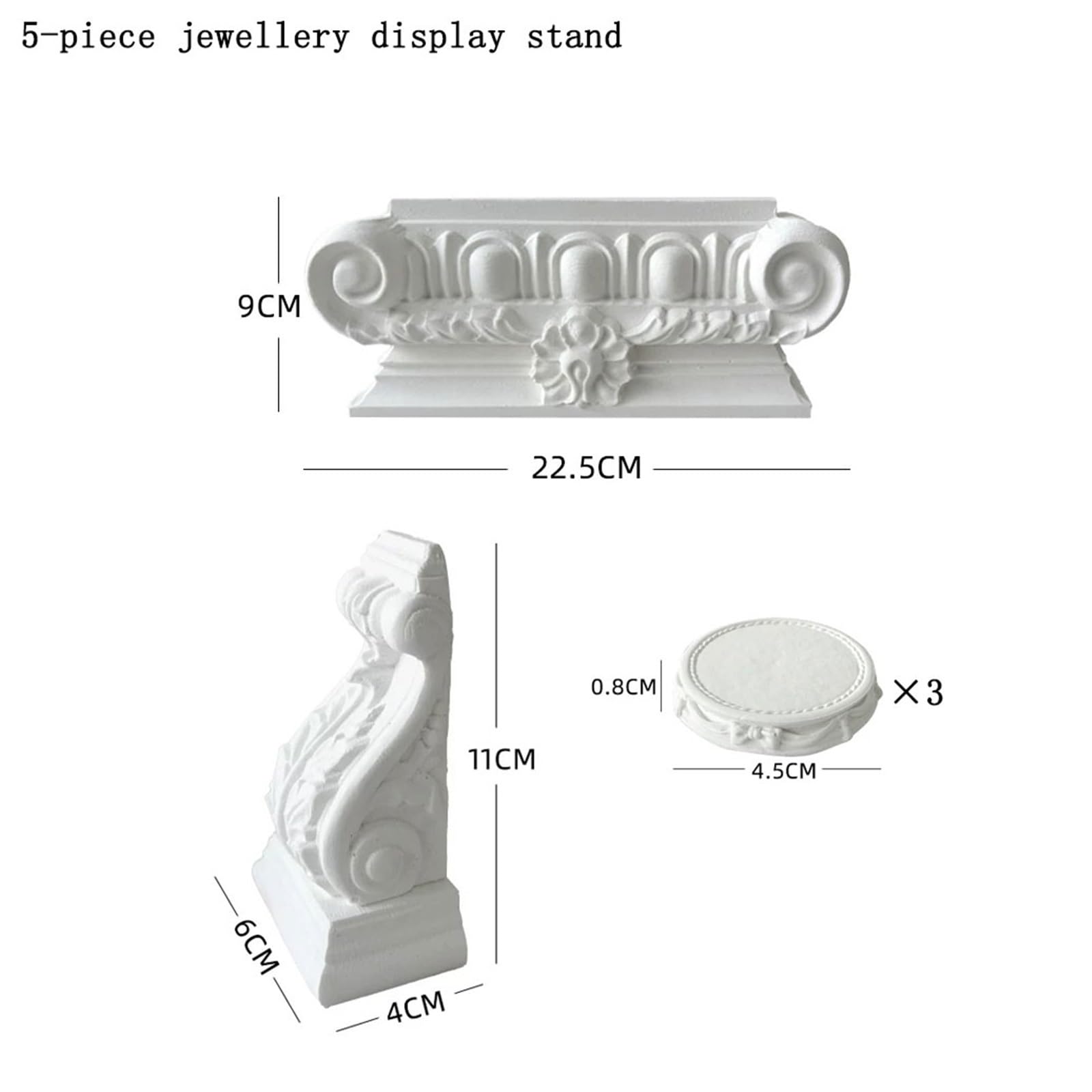 Estetyka 5 Pack Roman Column Gypsum Jewelry Display Stand Set