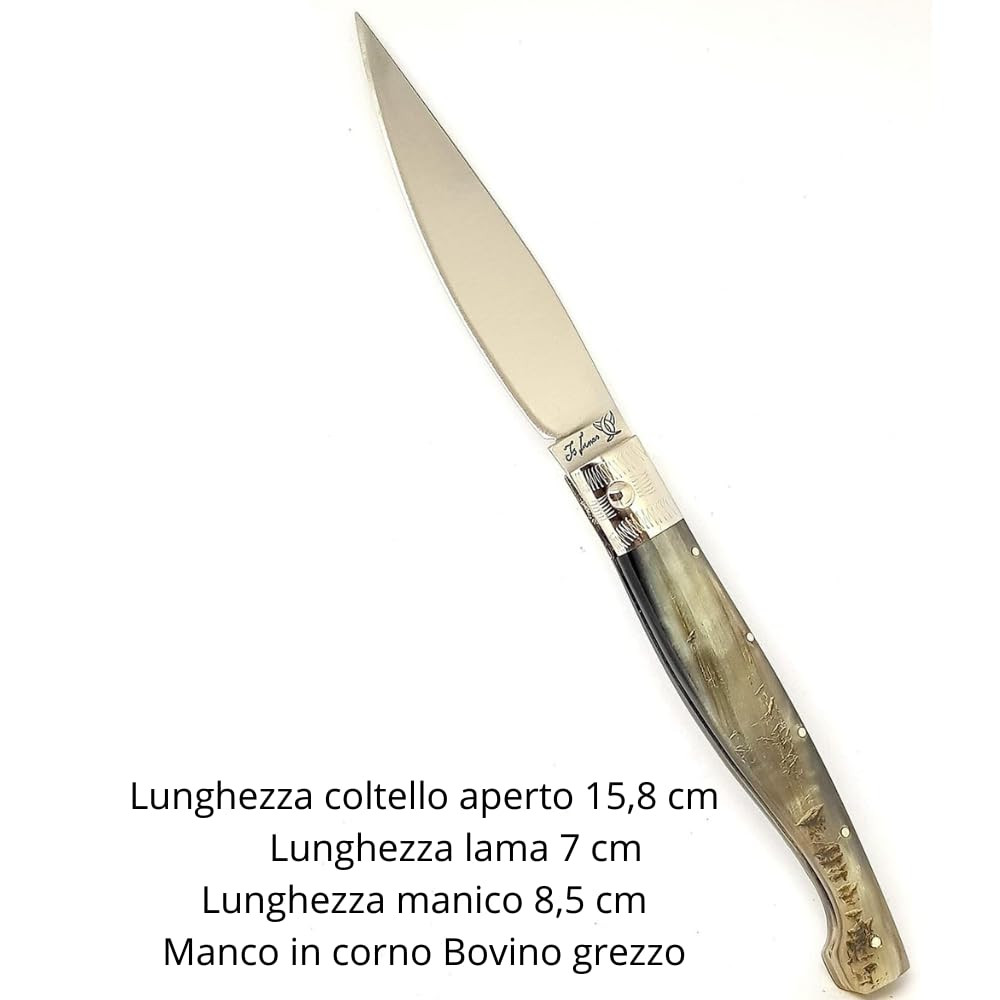 Coltello Da caccia Sardo PATTADA Artigianale TASCABILE MANICO IN CORNO SARDEGNA da COLLEZIONE Coltelli sardi artigianali coltellino fatto a mano zebu 143 Lunghezza aperto 15,8cm lama 7cm manico 8,5 cm