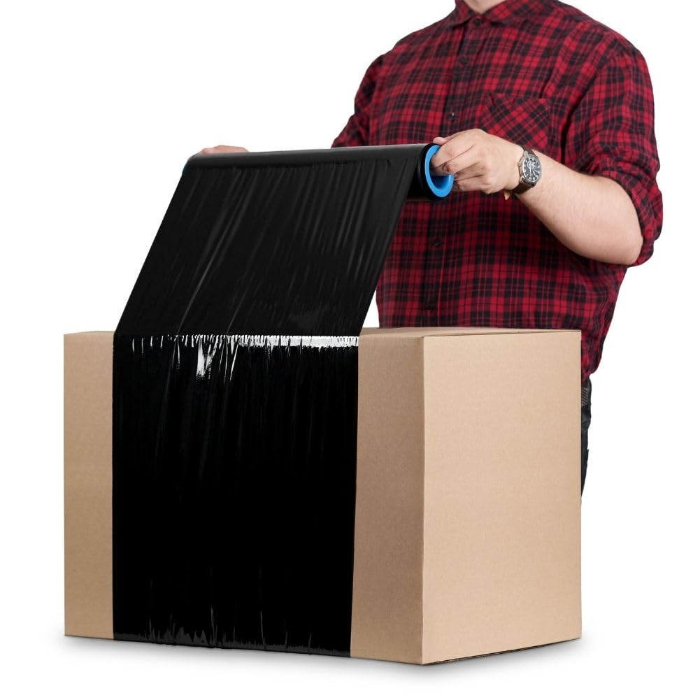 RAGO® - Folia stretch czarna 2 sztuki I Rolka folii stretch z dyspenserem 0,85 kg (7,5 x 7,5 x 40 cm) I Folia meblowa I Materiał opakowaniowy I Folia ruchoma I Folia do mebli