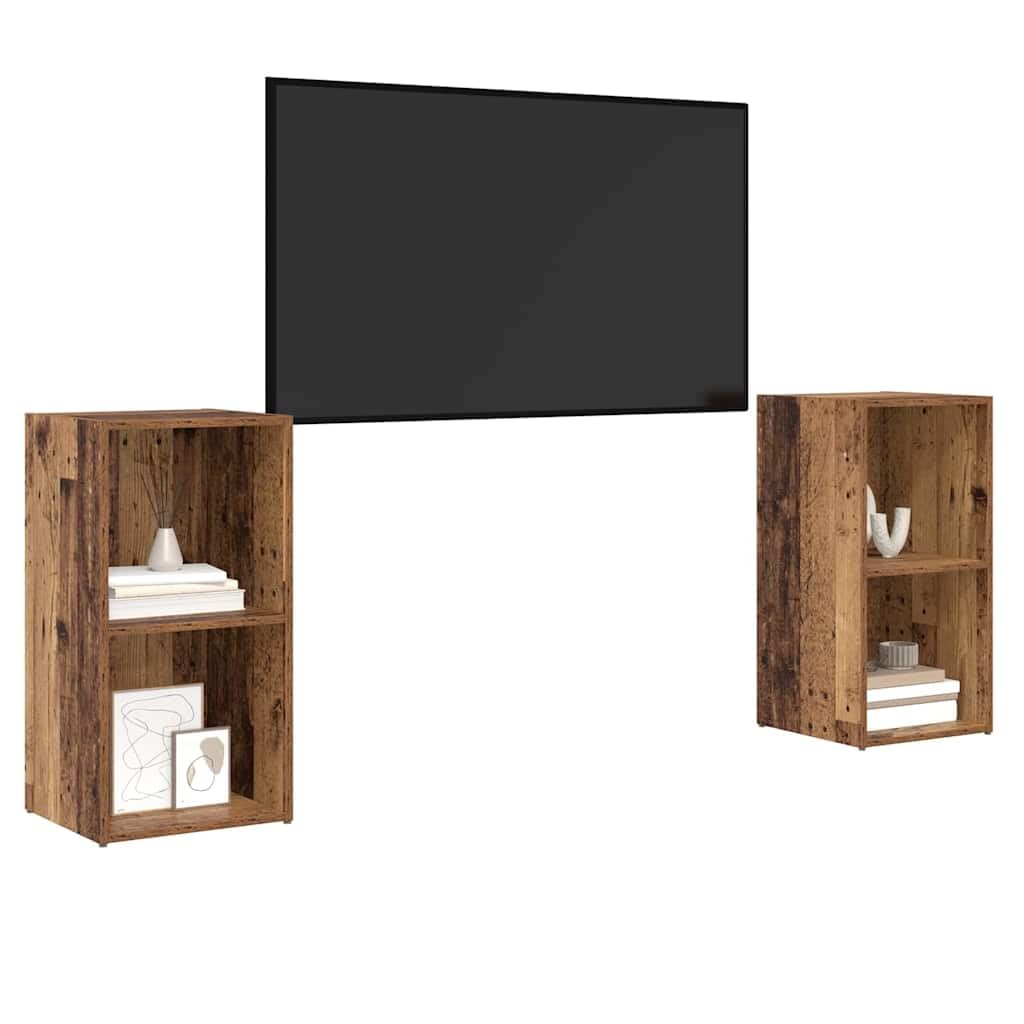 Ensemble Meuble TV Bois Ancien 2 pièces avec étagères murales 72 x 35 x 36,5 cm pour Salon séjour Chambre Rangement Console Support Audio vidéo
