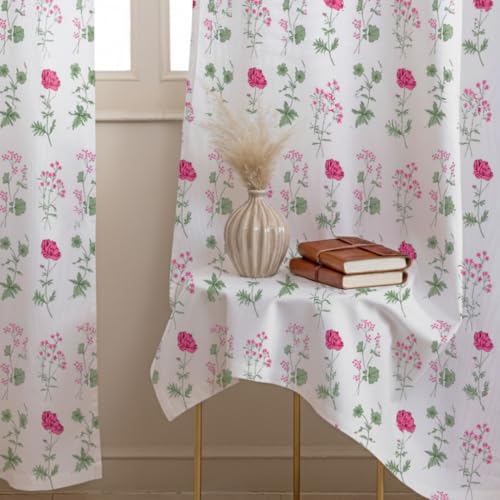 Image of HOMEMONDE Duck Curtain Long Door 8 Feet Curtains Set of 2- Floral Printed Room Darkening Curtain with Eyelets - (96 Inches, Pink Floral)