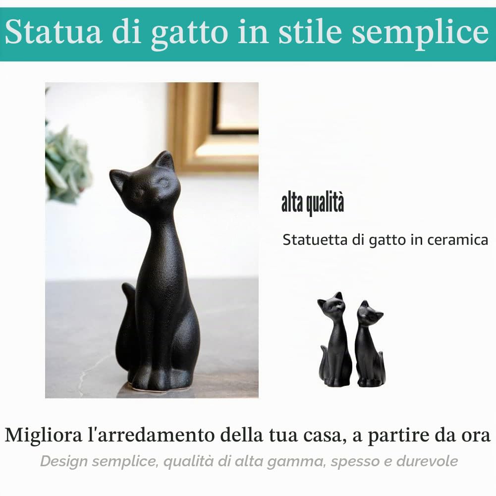 2 pz Figurine di Gatto Nero in Porcellana, Decorazioni per la casa Mini Figurine di Gattino Nero Opaco, Regalo per gli Amanti dei Gatti, Adatto per la Decorazione di Interni o Regalo di Nozze