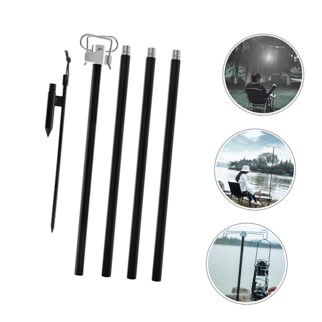 Yardwe Doppelkopflichtstativ LED Laterne umhängelampe pendelleuchte campingleuchte campung zubehör hängelampe hangelampe Camping-Lampenmast Hängeregal für Lampen Aluminiumlegierung Black