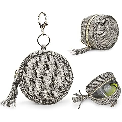 MOMIGO Pacifier Case Bag - Leather Pacifier Holder with Clip for Diaper Bag Stroller Purse Charm, Holds 2 Pacifiers Outdoor Travel (Weave Dark Grey) Cover