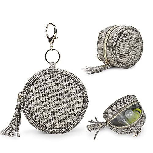 Image of Pacifier Case Bag - Leather Pacifier Holder with Clip for Diaper Bag Stroller Purse Charm, Holds 2 Pacifiers Outdoor Travel (Weave Dark Grey)