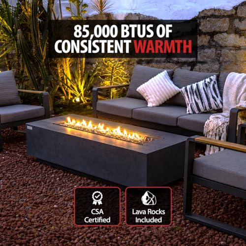 Image of AMS Creations | Savanah 72 inch Bundle Rectangular Cast Concrete Propane Gas Fire Pit Table | Dark Gray | Smooth Texture Surface | Electronic Ignition | Outdoor Patio Heater Outside Backyard Fireplace