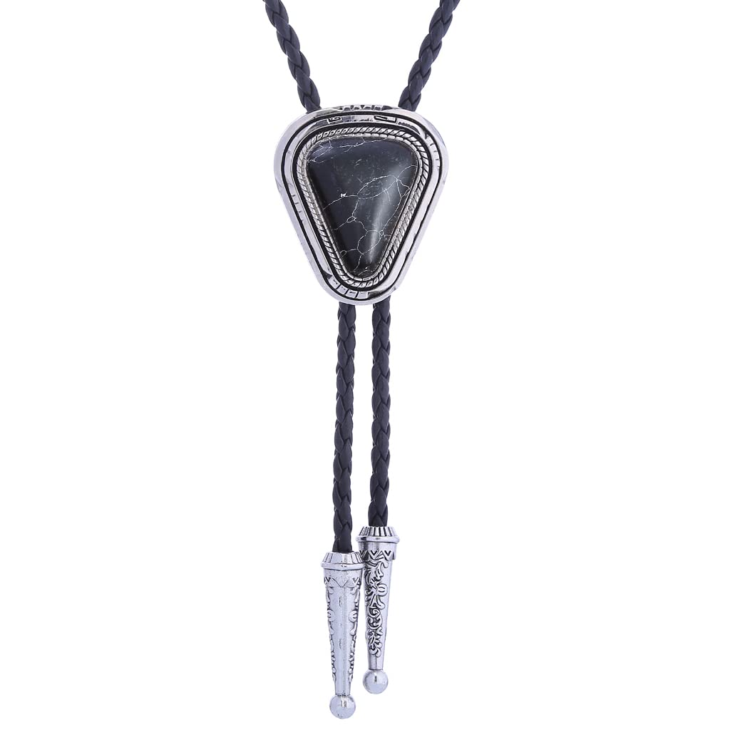 Btilasif Bolo Tie Black for Men Cowboy, Triangle Turquoise Western Bolo Necklace Leather Necktie Costume Accessories