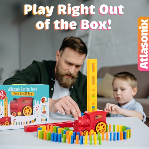 image for Atlasonix Domino Train Set - Dominoes for Kids, Domino Train Toy Machi