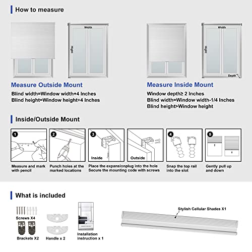 Light Filtering Cellular Shades Cordless Blinds Sulugood Honeycomb Shades Aluminum Window Blinds For Home, Door, Custom Size, Light Filtering-White #TOP5