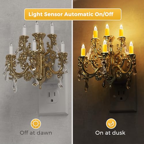 Image of L LOHAS LED Night Lights Plug into Wall,Crystal Chandelier Candle,Vintage
