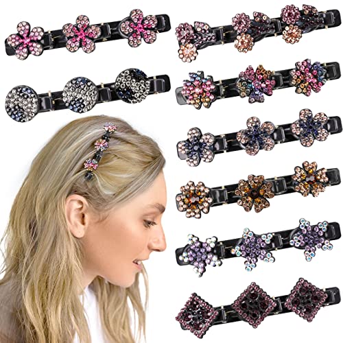 Braided Hair Clips for Women Girls, Sparkling Crystal Stone Braided Hair Clips Barrette with 3 Small Clips, Triple Hair Clips with Rhinestones for Sectioning,8PCS (8pcs-Mix)