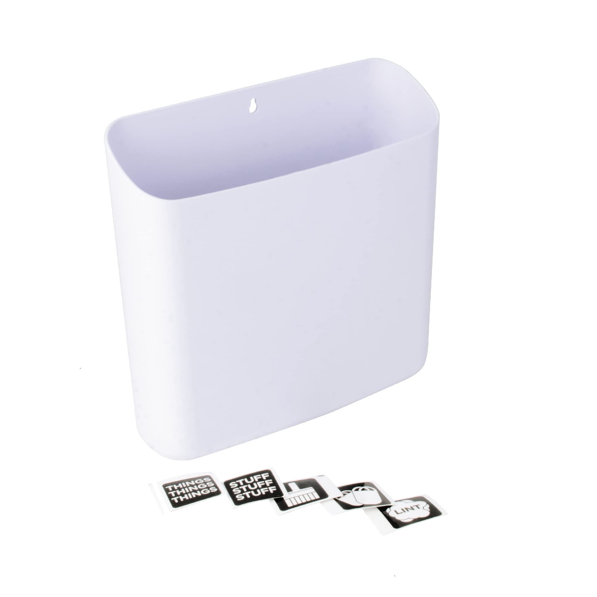 JS Jackson Supplies Large White Lint Bin with Magnetic Back, 9.5 x 9.5-Inch Durable Plastic, Slim Profile Space Saving Trash Bin for Laundry Room and