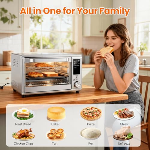 Image of OLIXIS Toaster Oven Countertop, 29.6QT Air Fryer Toaster Oven Combo, 12-in-1 with Smart Probe, Broil, Bake, Toast & Specialized Presets, Temp Up to 450F, 6 Accessories Included, Stainless Steel