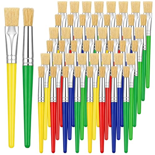 Afcabakila Set de 48 Pinceles Grandes de Cerda para Pintura, Redondo y Plano con Mangos de Colores para Acrílico y Acuarela miniatura 1