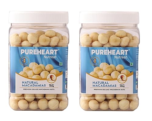 Image of Pureheart Natural Macadamia (650 gm, Pack of 2)- Premium Australian Macadamia Nuts, Rich in Antioxidants - Whole, Exotic, and Crunchy Dry Fruits, Ideal Snacks, No Additives - Reusable Jar